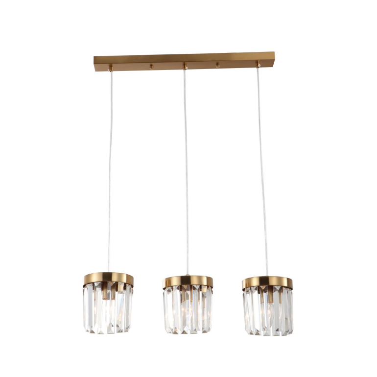 Luz de colgante de barra de cristal K9 de latón E14 de 3 luces