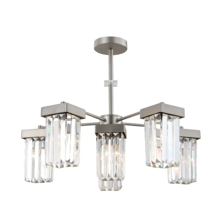 Candelera de techo de cristal K9 de níquel K9 de 6 luces