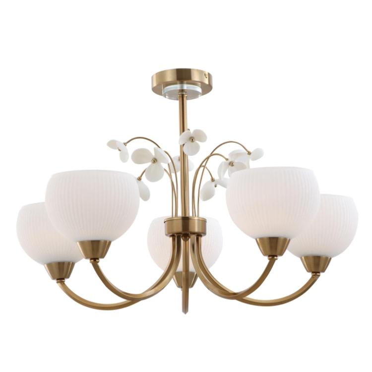 Luz de techo de 5 vidrio de cobre clásico