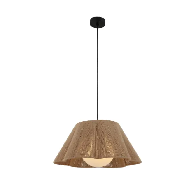 Lámpara colgante con pantalla de cristal y cuerda de cáñamo