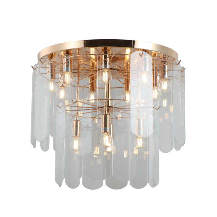 Luxury Dos niveles Gold Flush Mount Candelier