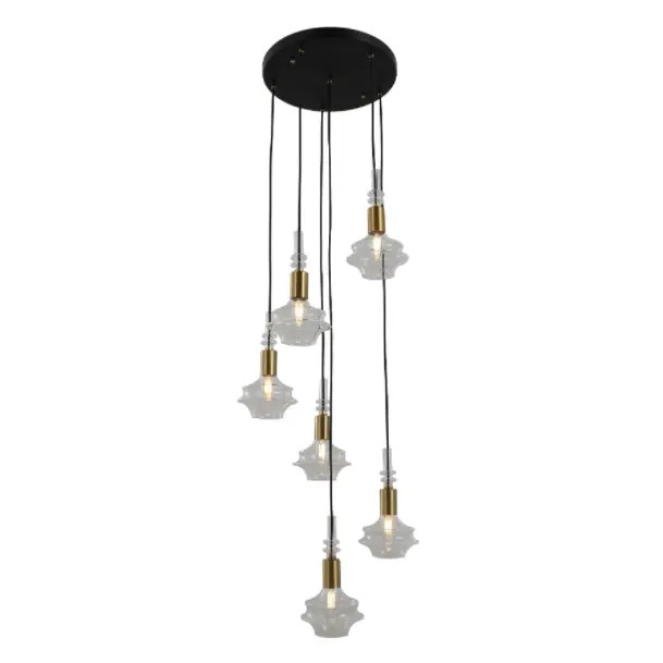 Luz de suspensión de vidrio moldeado personalizado moderna de 6 cabezas