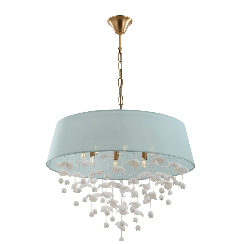 Lámpara de araña moderna de 8 luces con pantalla de tambor de porcelana para sala de estar