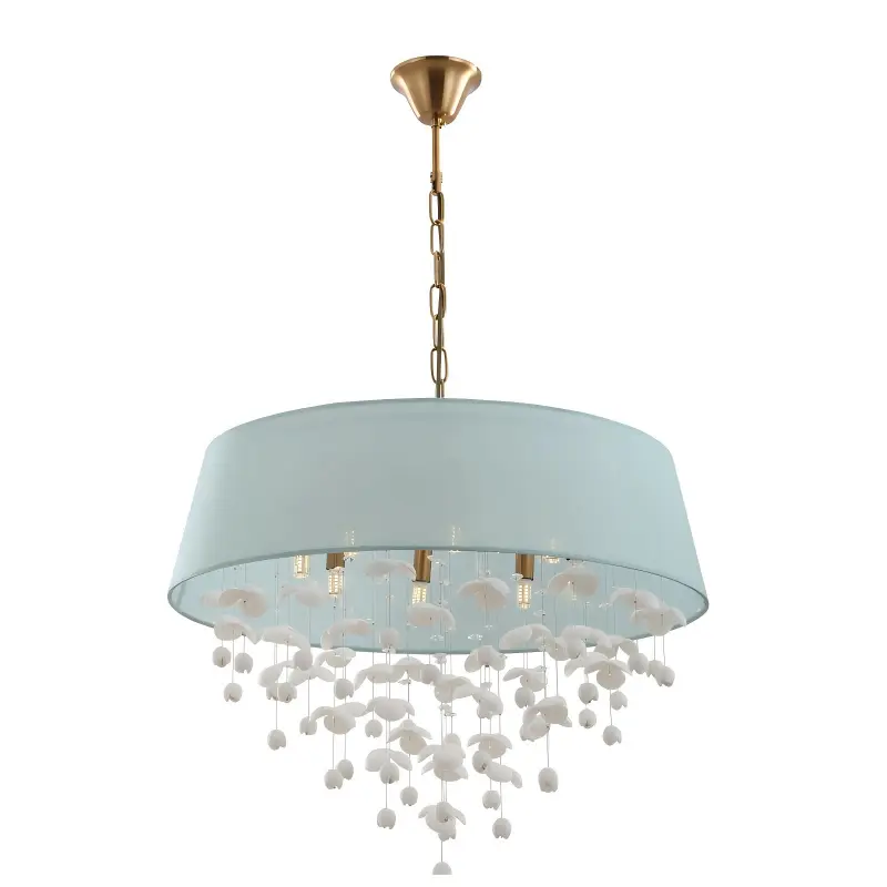 Lámpara de araña moderna de 8 luces con pantalla de tambor de porcelana para sala de estar