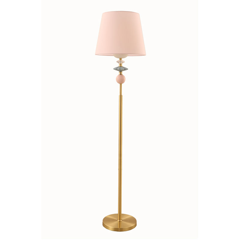 Lámpara de pie de porcelana Sandy Gold Drum Shade