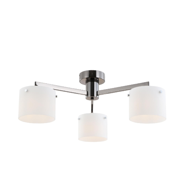Lámpara de techo de vidrio blanco cromado negro de tres luces