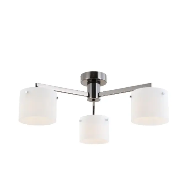 Lámpara de techo de vidrio blanco cromado negro de tres luces
